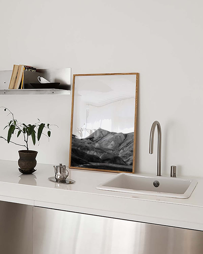 Schwarz Weiß Berglandschaft Poster – Black White Mountain Landscape
