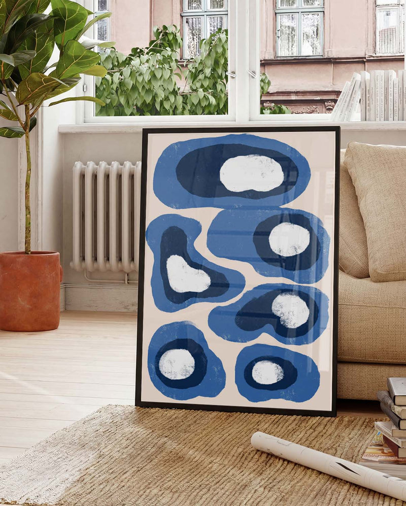 Blaues Abstraktes Formen Poster – Blue Abstract Organic Shapes
