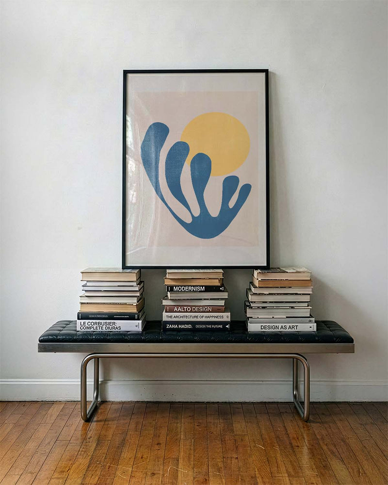 Abstraktes Blau Sonne Poster – Blue Form Sun
