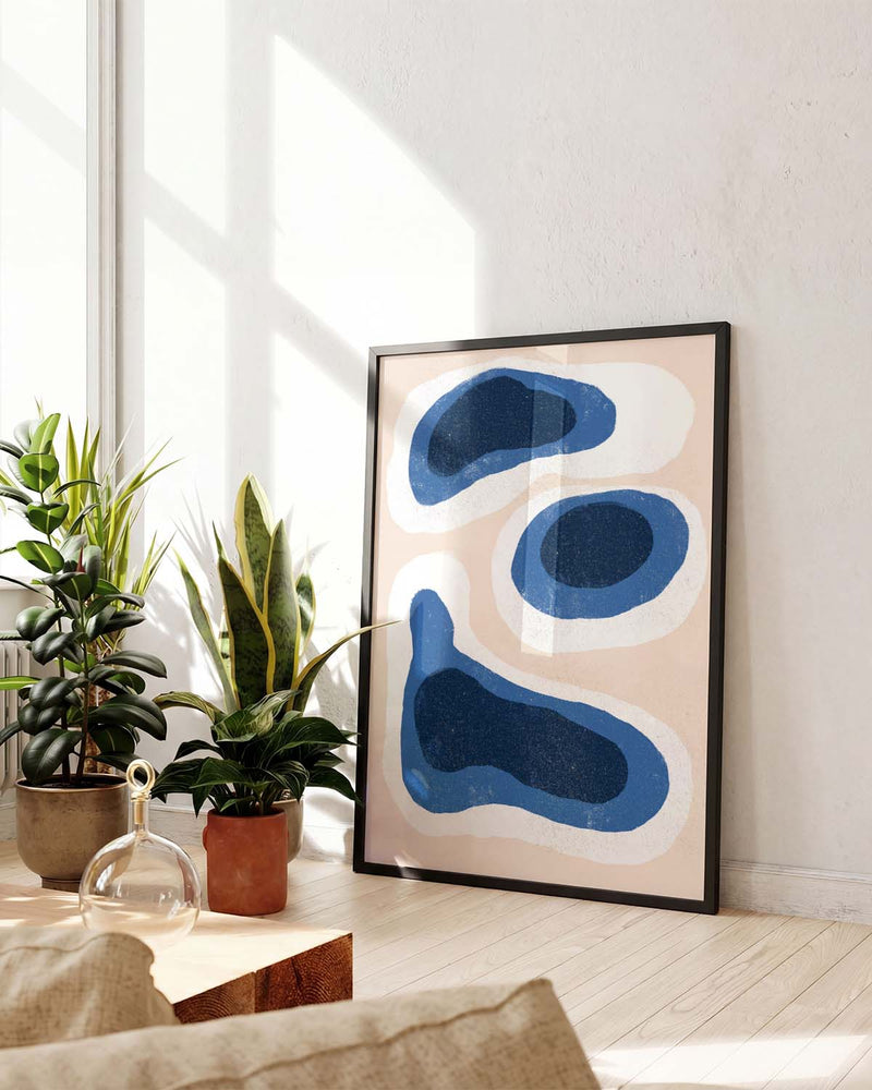 Organisches Blau Poster modern – Organic Blue Shapes