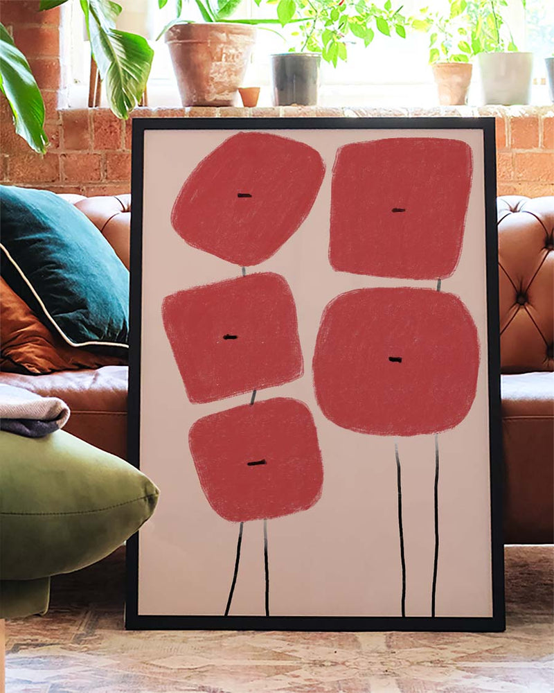 Rote Blume Minimal Poster – Red Flower Minimal