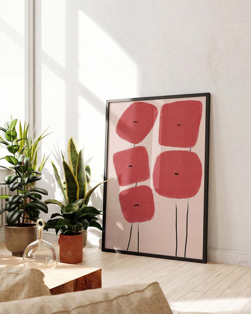 Rote Blume Minimal Poster – Red Flower Minimal