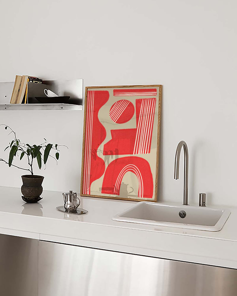 Rotes Geometrisches Abstrakt Poster – Red Geometric Abstract