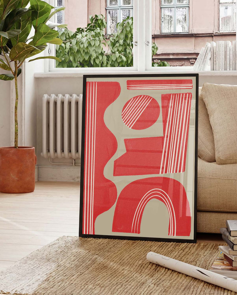 Rotes Geometrisches Abstrakt Poster – Red Geometric Abstract