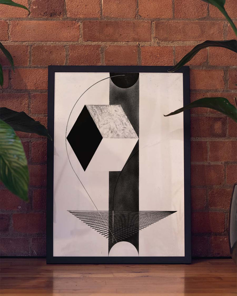Geometrisches Schwarz Weiß Poster modern – Mono Axis