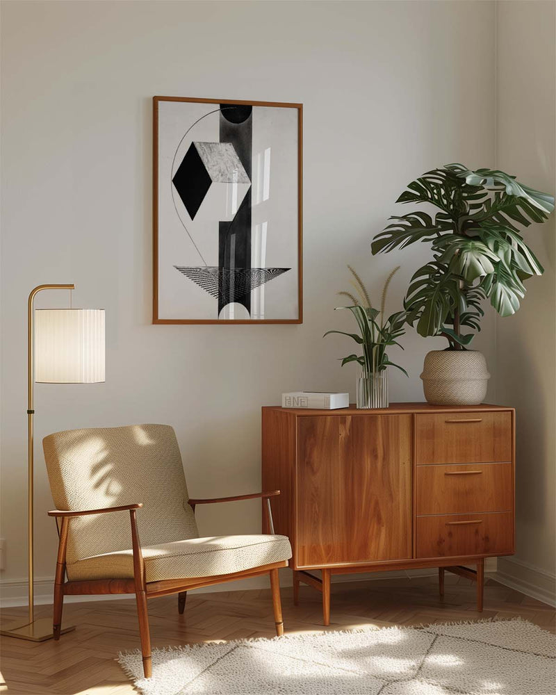 Geometrisches Schwarz Weiß Poster modern – Mono Axis