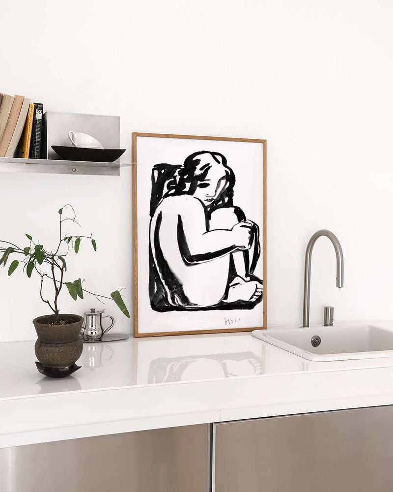 Schwarz Weiß Figuren Poster modern – Seated Form