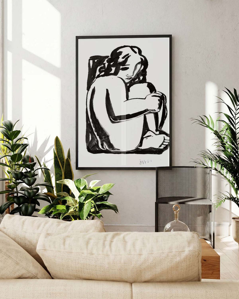 Schwarz Weiß Figuren Poster modern – Seated Form