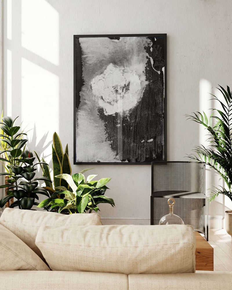 Abstraktes Schwarz Weiß Poster – Smoke Petal