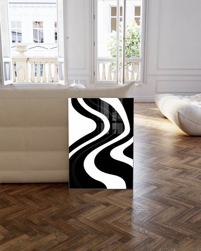 Abstraktes Linien Poster Schwarz Weiß – Mono Rhythm Poster – FineArt Wandbild, moderne Kunst & Fine Art Print von Spawnd, handgefertigt & Made in Germany