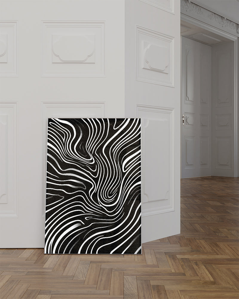 Abstraktes Linienmuster Poster Schwarz Weiß – Mono Influence Poster – FineArt Wandbild, moderne Kunst & Fine Art Print von Spawnd, handgefertigt & Made in Germany