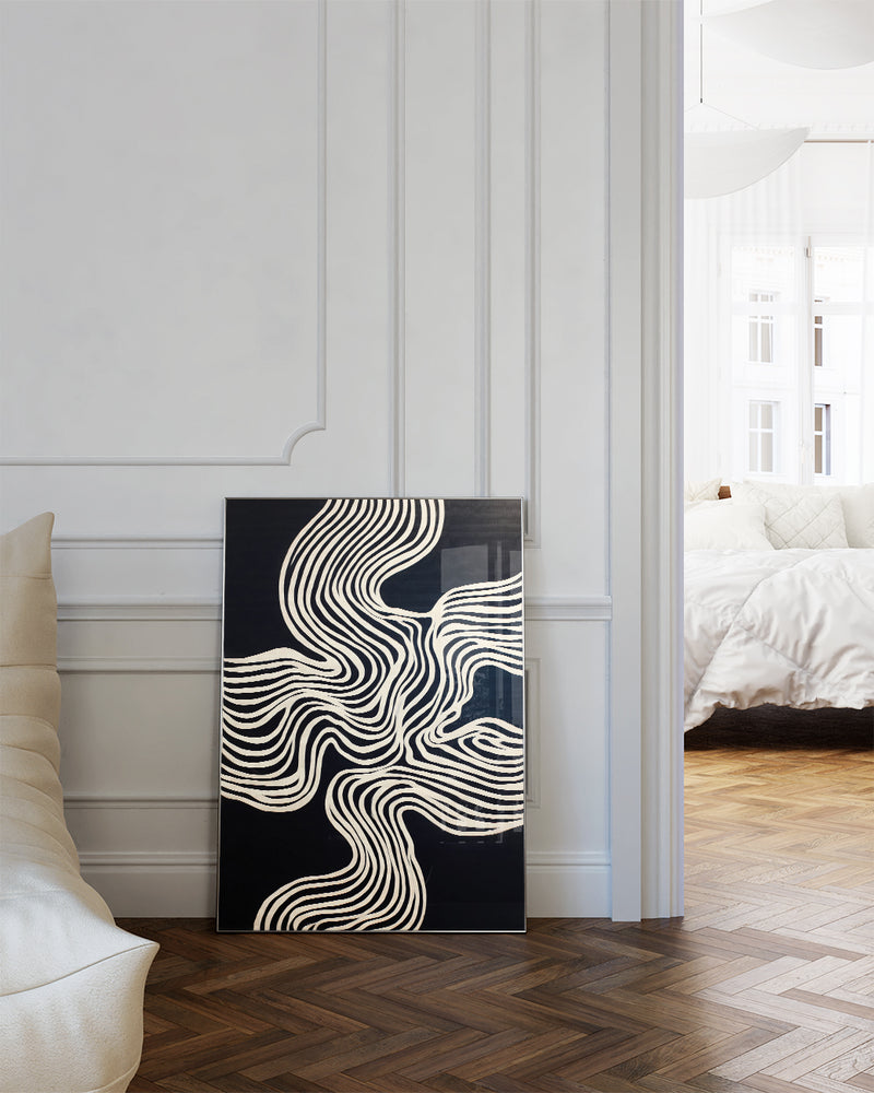 Abstraktes Schwarz Weiß Linien Poster – Inner Axis Poster – FineArt Wandbild, moderne Kunst & Fine Art Print von Spawnd, handgefertigt & Made in Germany