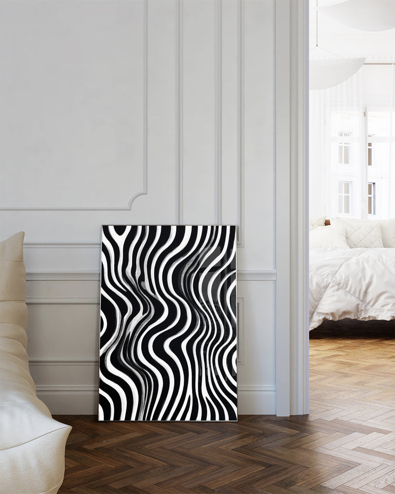 Abstraktes Wellen Poster Schwarz Weiß – Mono Tide Poster – FineArt Wandbild, moderne Kunst & Fine Art Print von Spawnd, handgefertigt & Made in Germany