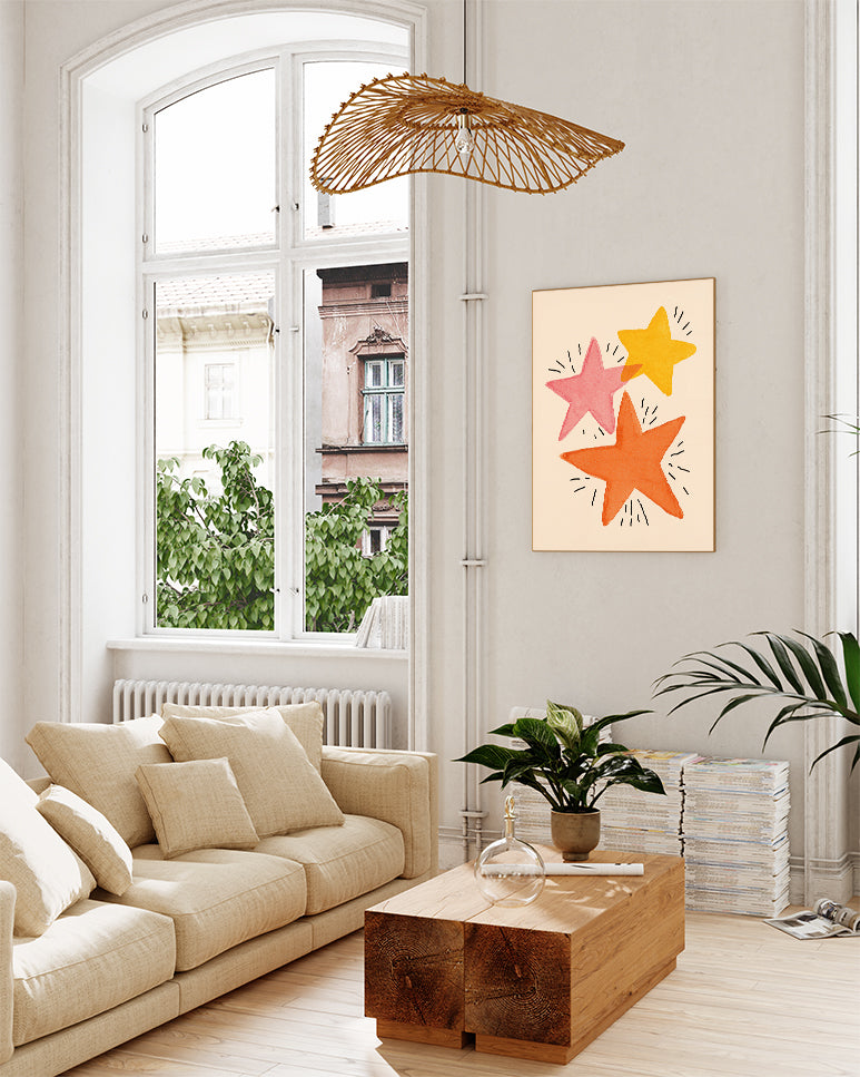 Illustration Stern Poster – Happy Stars Poster – FineArt Wandbild, moderne Kunst & Fine Art Print von Spawnd, handgefertigt & Made in Germany