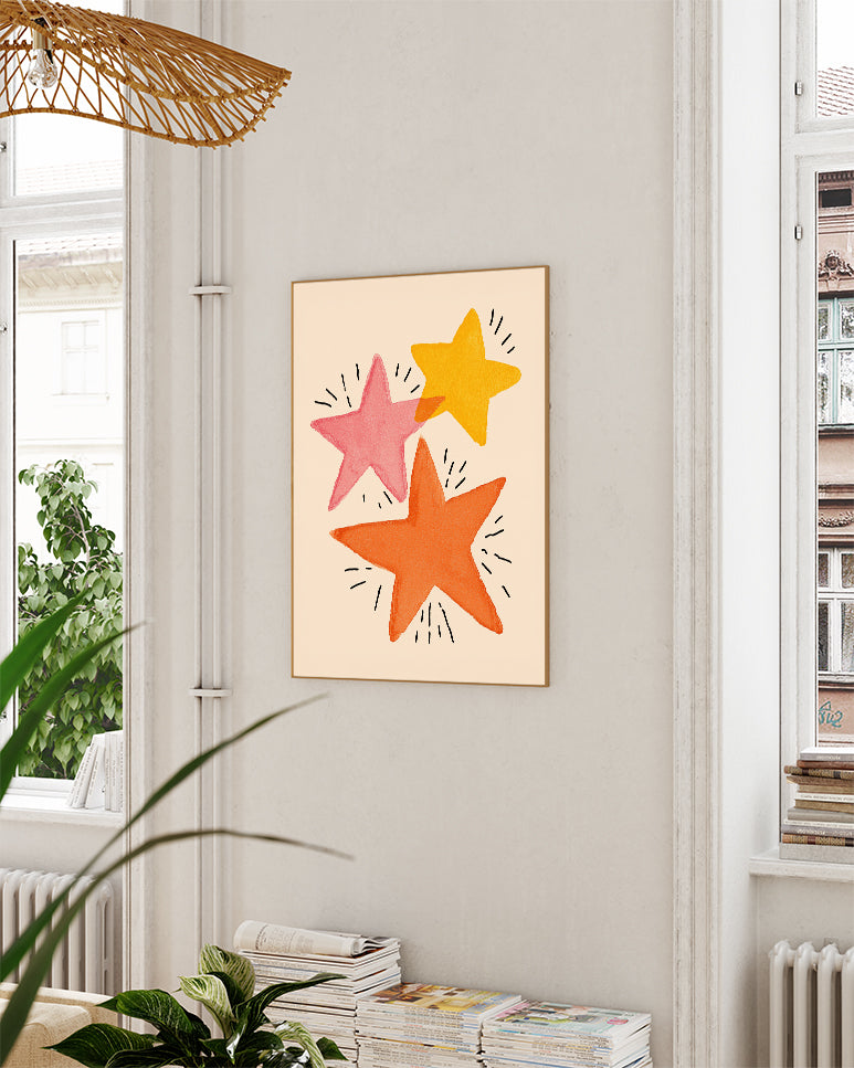 Illustration Stern Poster – Happy Stars Poster – FineArt Wandbild, moderne Kunst & Fine Art Print von Spawnd, handgefertigt & Made in Germany