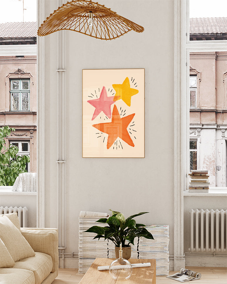 Illustration Stern Poster – Happy Stars Poster – FineArt Wandbild, moderne Kunst & Fine Art Print von Spawnd, handgefertigt & Made in Germany