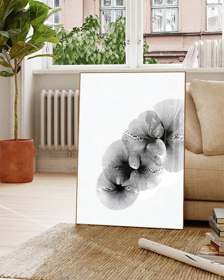 Minimalistisches Rauch Poster Schwarz Weiß – Visual Equilibrium Poster – FineArt Wandbild, moderne Kunst & Fine Art Print von Spawnd, handgefertigt & Made in Germany