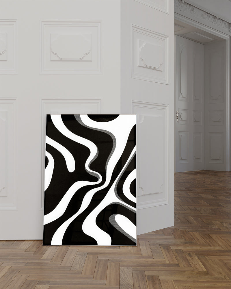 Minimalistisches Schwarz Weiß Wellen Poster – Minimal Instinct Poster – FineArt Wandbild, moderne Kunst & Fine Art Print von Spawnd, handgefertigt & Made in Germany