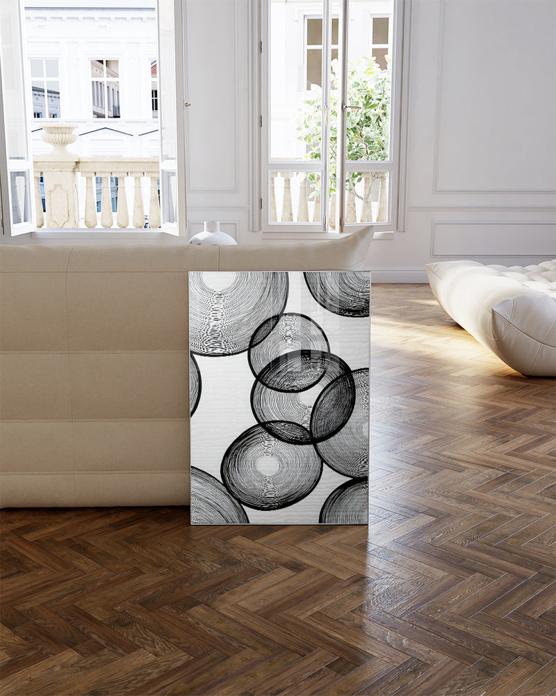 Modernes Schwarz Weiß Kreise Poster – Mono Continuum Poster – FineArt Wandbild, moderne Kunst & Fine Art Print von Spawnd, handgefertigt & Made in Germany