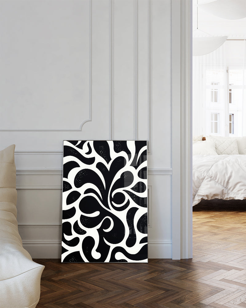 Modernes Schwarz Weiß Linien Wandbild – Abstract Trace Poster – FineArt Wandbild, moderne Kunst & Fine Art Print von Spawnd, handgefertigt & Made in Germany