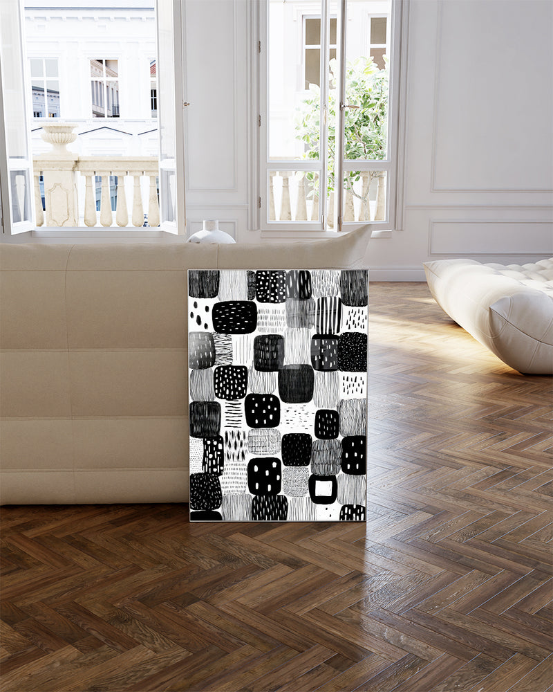 Modernes Schwarz Weiß Muster Poster – Mono Presence Poster – FineArt Wandbild, moderne Kunst & Fine Art Print von Spawnd, handgefertigt & Made in Germany