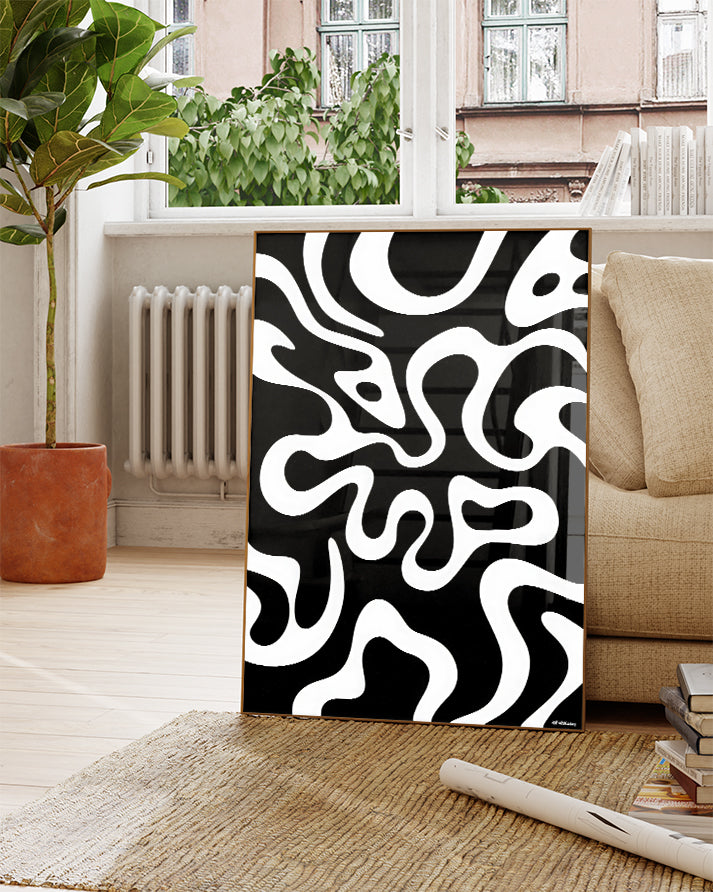 Modernes Schwarz Weiß Muster Poster – Negative Space Poster – FineArt Wandbild, moderne Kunst & Fine Art Print von Spawnd, handgefertigt & Made in Germany