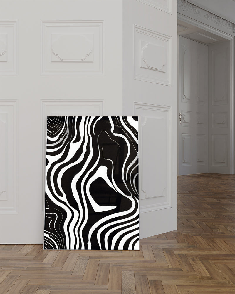 Modernes Schwarz Weiß Wellen Poster – Flow State Poster – FineArt Wandbild, moderne Kunst & Fine Art Print von Spawnd, handgefertigt & Made in Germany