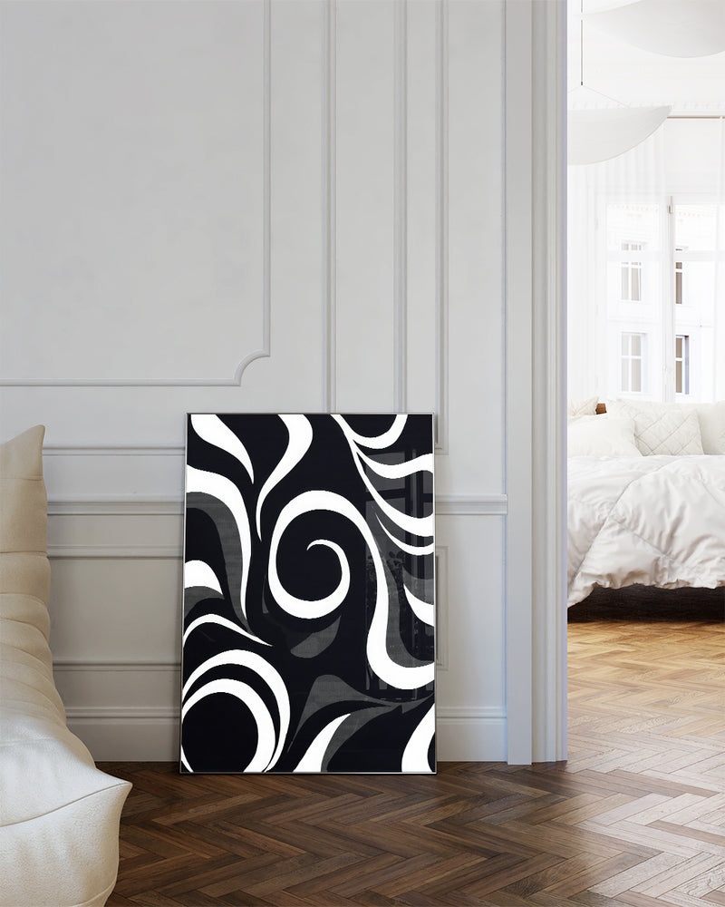 Modernes Schwarz Weiß Wellen Poster – Inner Continuity Poster – FineArt Wandbild, moderne Kunst & Fine Art Print von Spawnd, handgefertigt & Made in Germany