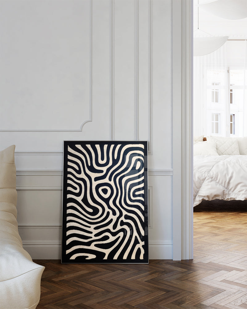 Organisches Schwarz Weiß Muster Poster – Black Current Poster – FineArt Wandbild, moderne Kunst & Fine Art Print von Spawnd, handgefertigt & Made in Germany
