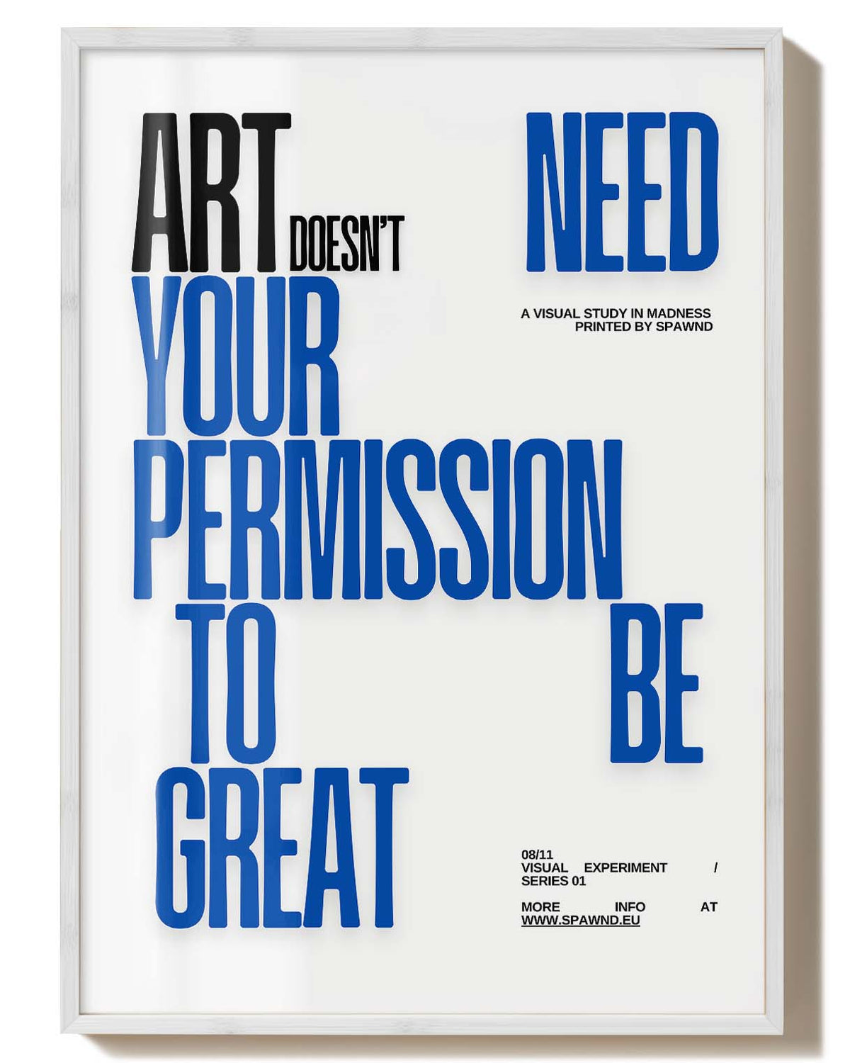 Blaues Permission | Typografie Poster – Spawnd® als FineArt Print mit starker Botschaft, ideal für moderne Wohn- oder Arbeitsbereiche.