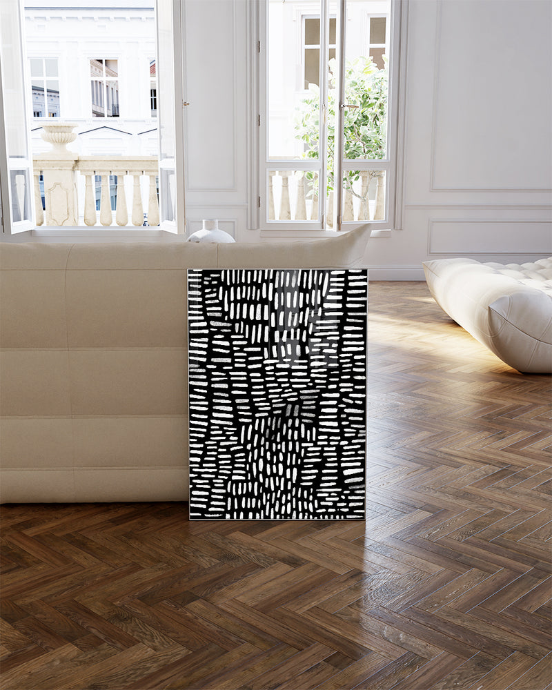 Strukturierte Minimal Art Wandbild – Black Interval Poster – FineArt Wandbild, moderne Kunst & Fine Art Print von Spawnd, handgefertigt & Made in Germany