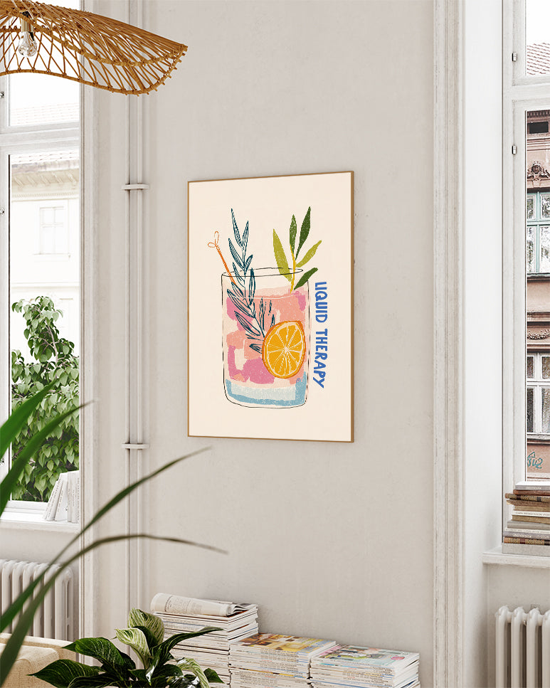 Typografie & Illustration Cocktail Poster – Liquid Therapy Poster – FineArt Wandbild, moderne Kunst & Fine Art Print von Spawnd, handgefertigt & Made in Germany