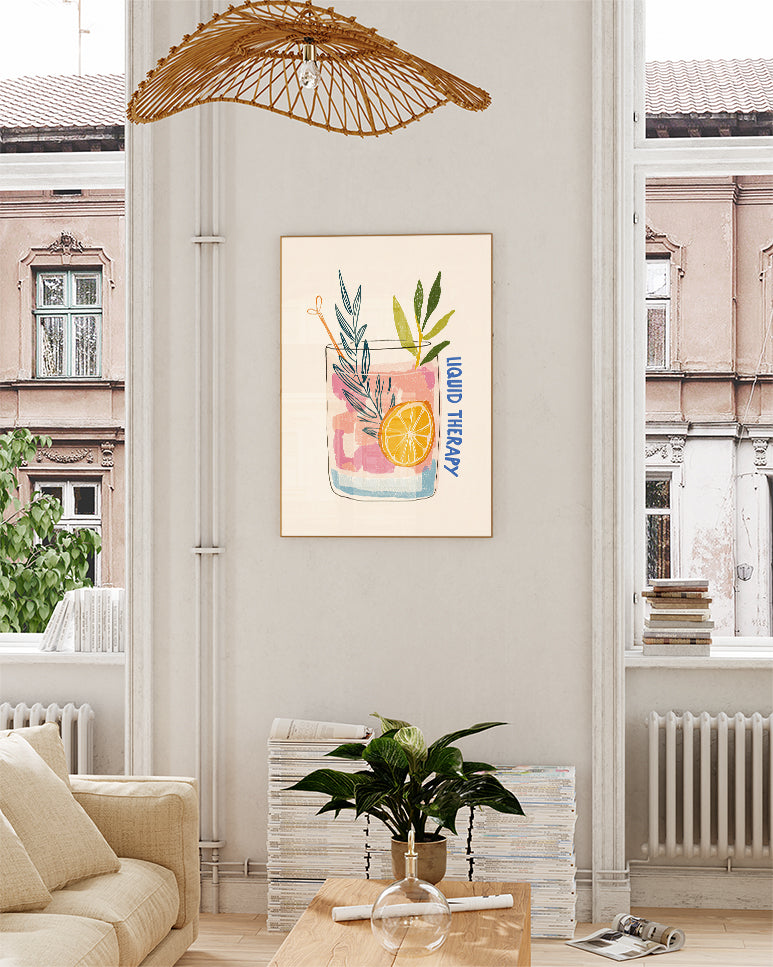 Typografie & Illustration Cocktail Poster – Liquid Therapy Poster – FineArt Wandbild, moderne Kunst & Fine Art Print von Spawnd, handgefertigt & Made in Germany