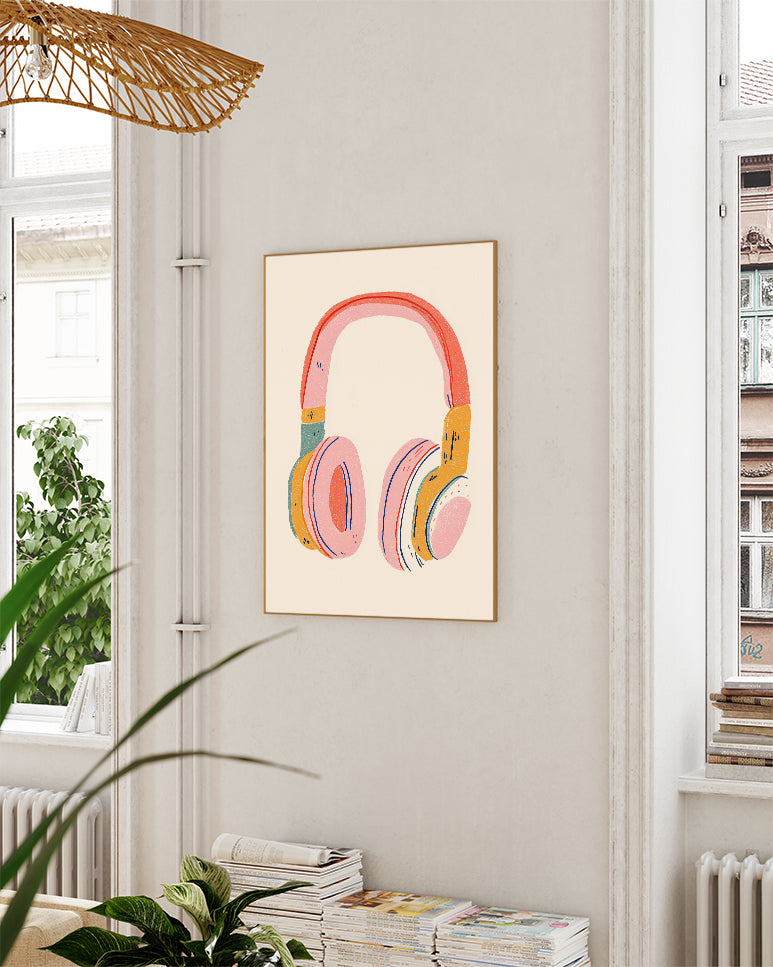 Typografie & Illustration Kopfhörer Poster – Music Mood Poster – FineArt Wandbild, moderne Kunst & Fine Art Print von Spawnd, handgefertigt & Made in Germany