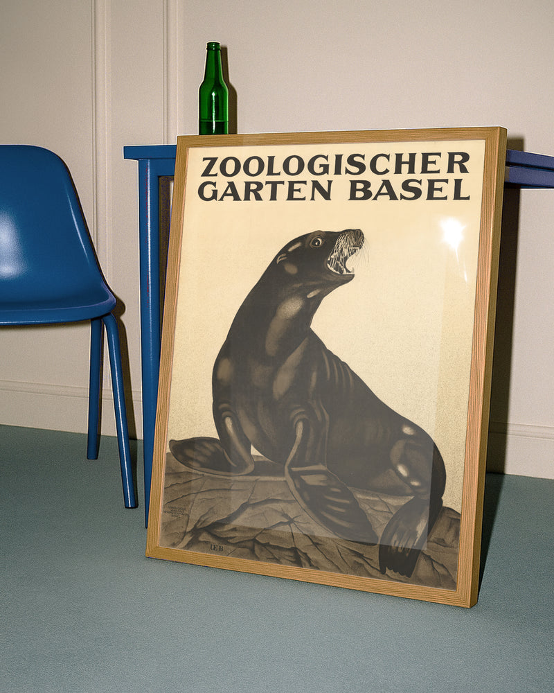 Vintage Zoo Basel Poster – Zoologischer Garten Basel Elefant Poster – FineArt Wandbild, moderne Kunst & Fine Art Print von Spawnd, handgefertigt & Made in Germany