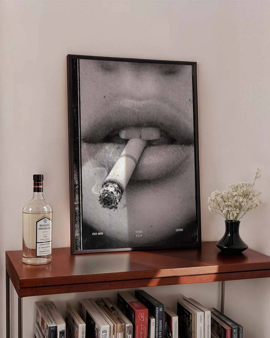 Schwarzweiß Poster Lippen &amp; Zigarette – Fotografie