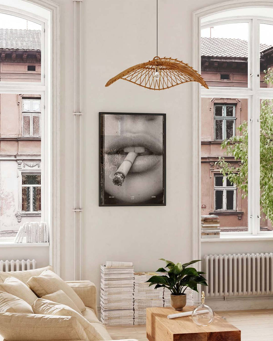 Schwarzweiß Poster Lippen &amp; Zigarette – Fotografie
