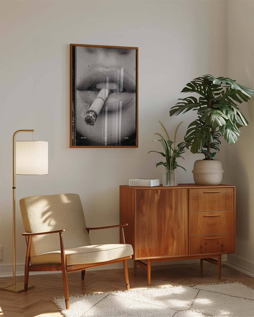 Schwarzweiß Poster Lippen &amp; Zigarette – Fotografie