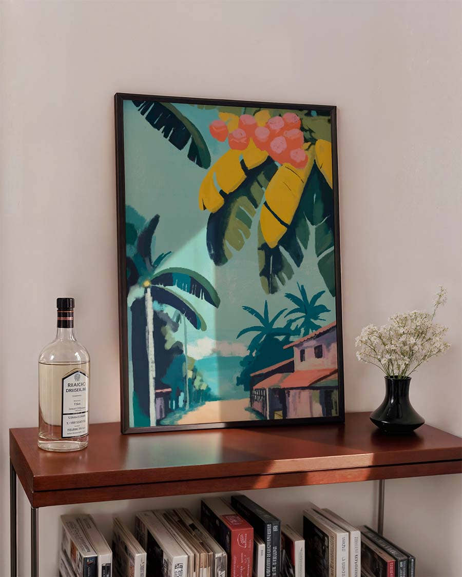 Tropical Village Morning | Tropisches Landschaftsposter