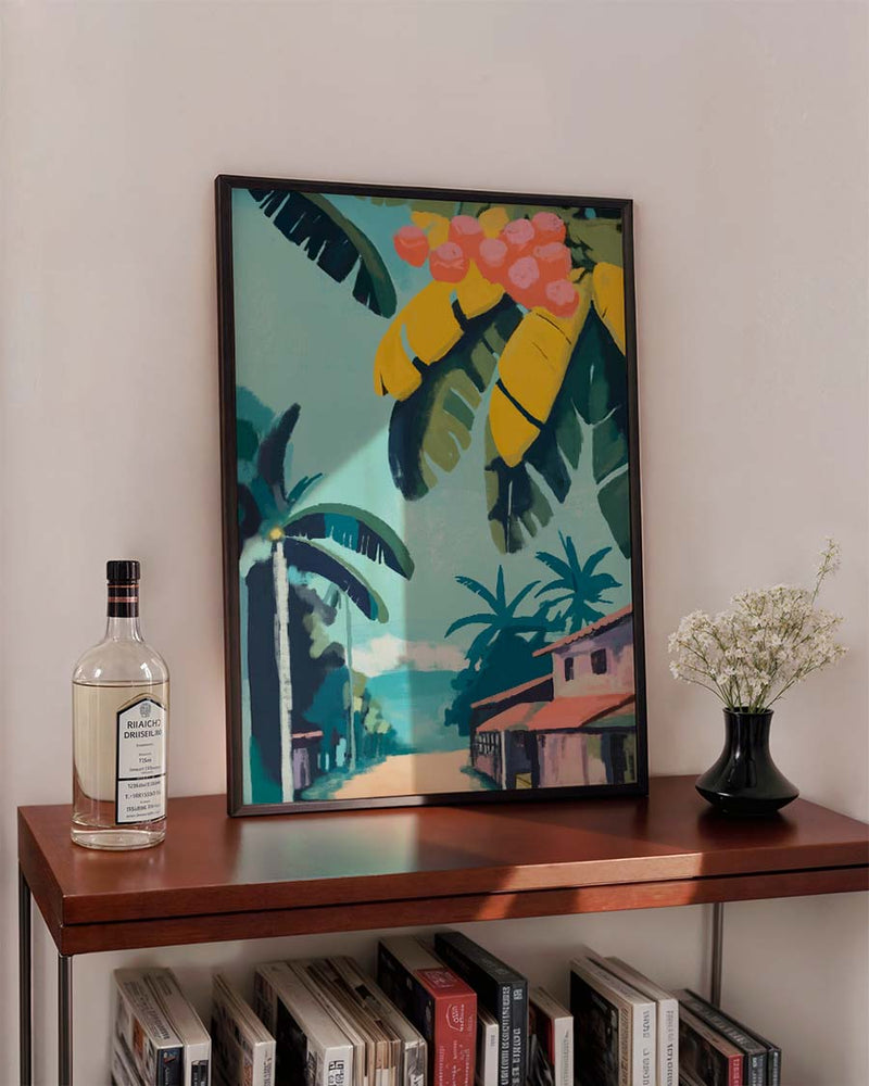 Tropical Village Morning | Tropisches Landschaftsposter