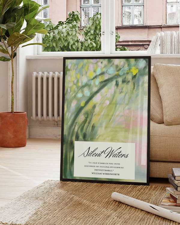 Blüten Schriftzug "Silent Waters" "A lake carries you into,..."