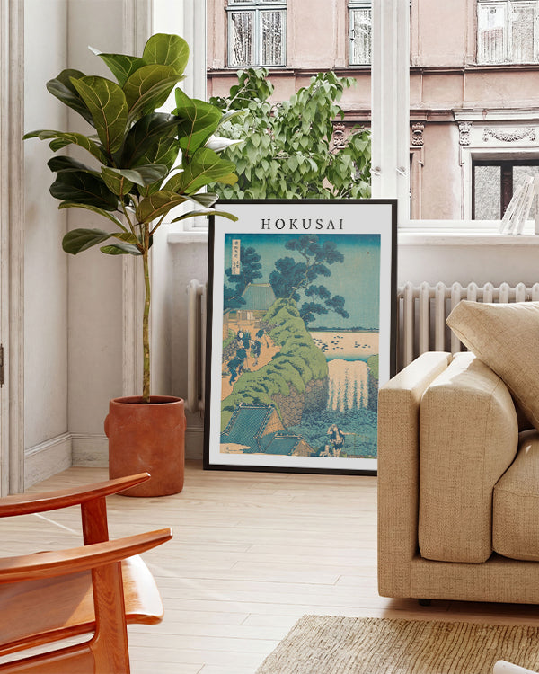 Asiatische Landschaft, "Hokusai", schwarzer Rahmen