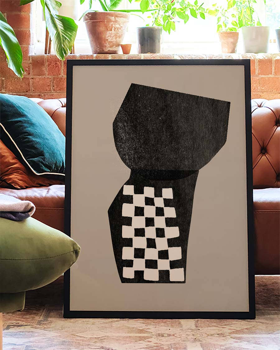 Abstraktes Schwarz Weiß Poster – Abstract Black Checkered Vase