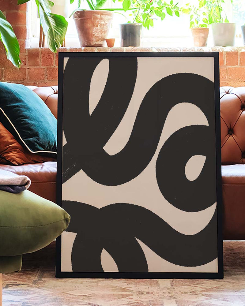 Abstraktes Poster mit schwarzen Wellen – Black Abstract Waves