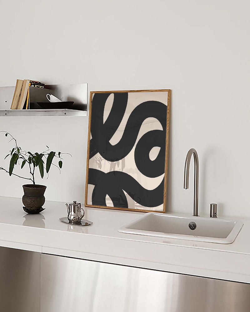 Abstraktes Poster mit schwarzen Wellen – Black Abstract Waves