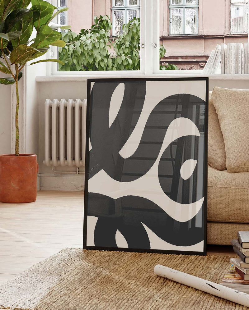 Abstraktes Poster mit schwarzen Wellen – Black Abstract Waves