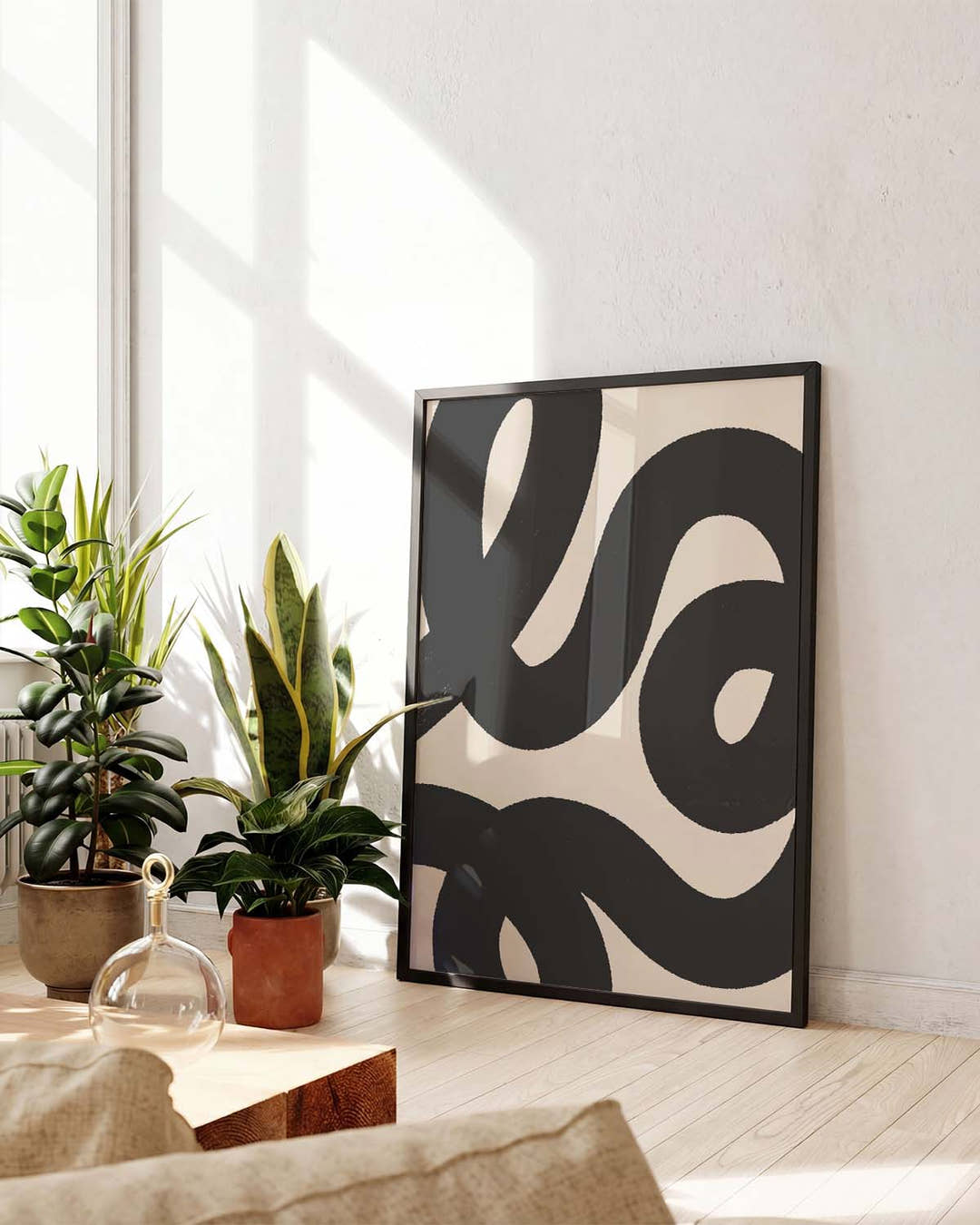 Abstraktes Poster mit schwarzen Wellen – Black Abstract Waves