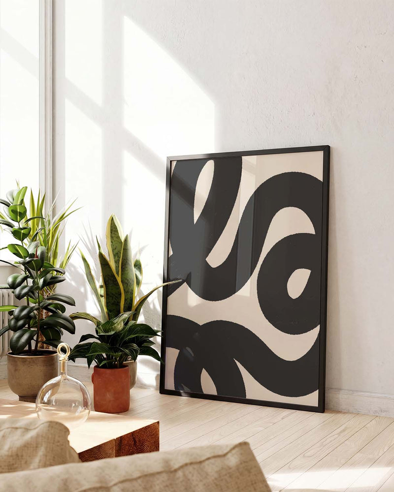 Abstraktes Poster mit schwarzen Wellen – Black Abstract Waves