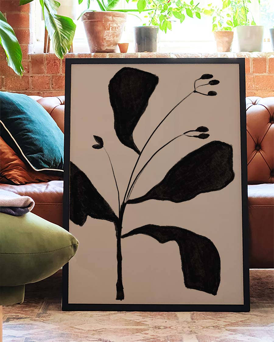 Schwarzes Botanisches Silhouetten Poster – Black Botanic Silhouette
