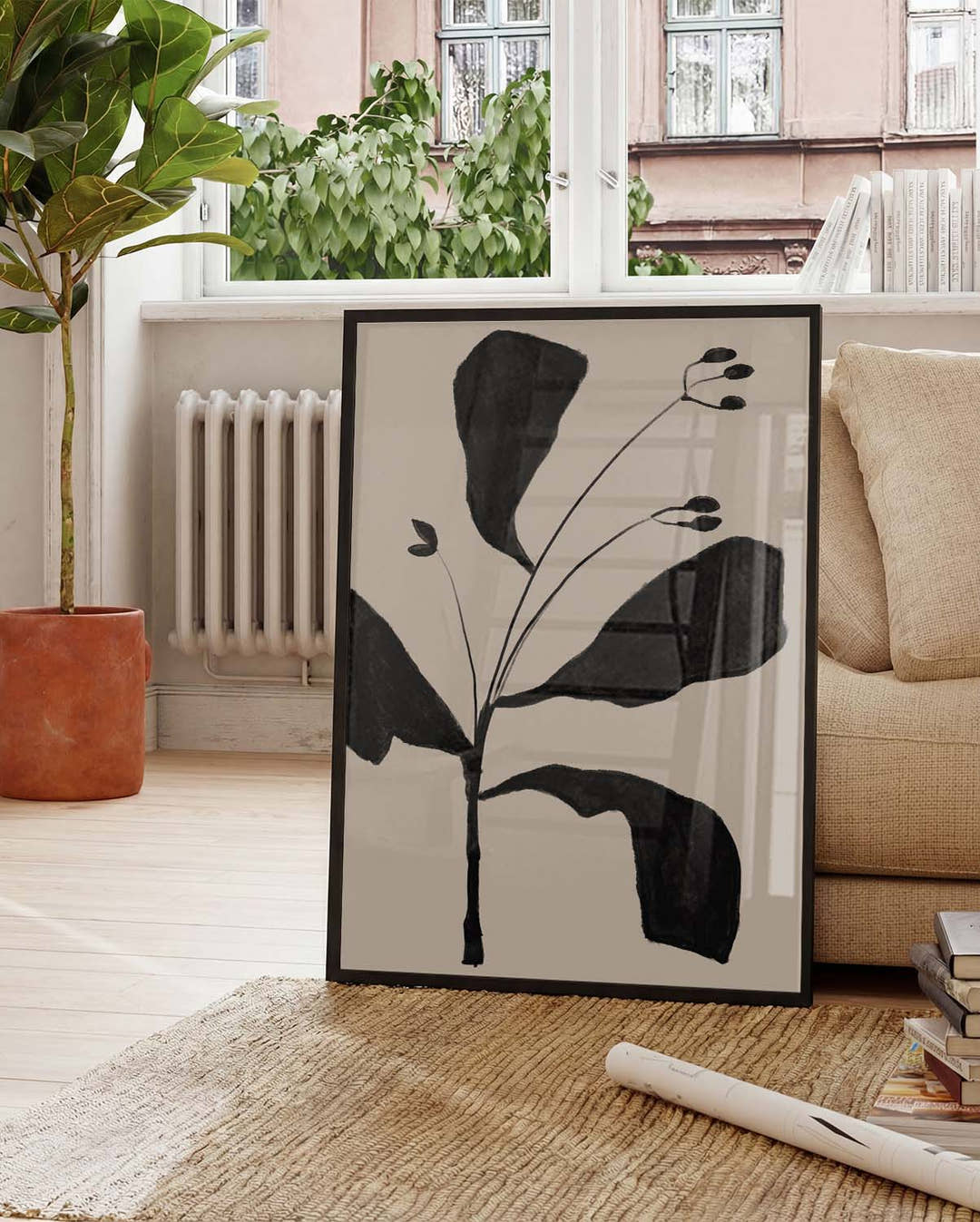 Schwarzes Botanisches Silhouetten Poster – Black Botanic Silhouette
